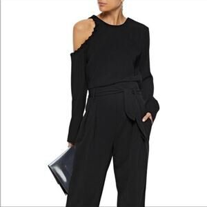 IRO bherock whipstitch cut out shoulder top in black long sleeve scoop neck